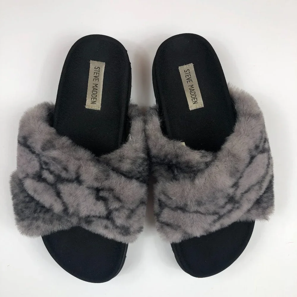 Steve Madden Amari Cozy Faux Fur Comfort Insole Footbed Sandals Fairycore